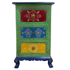 Kommode mit Schubladen Indien Nachtkonsole Grün Bunt Model Chadna 75 cm 