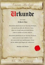 Eiserne Hochzeit Urkunde personalisiert Geschenk Karte zum 65. Hochzeitstag A4