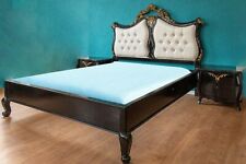 BETTGESTELL 160 X 200 & NACHTTISCH-SET HOLZ SCHWARZ/GOLD POLSTER WEISS