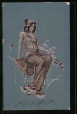 Ansichtskarte Junge Frau in elegantem Kleid im Jugendstil 1904 