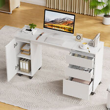 Schreibtisch mit Schubladen,Ausziehbarer Schreibtisch mit Rollen Computertisch