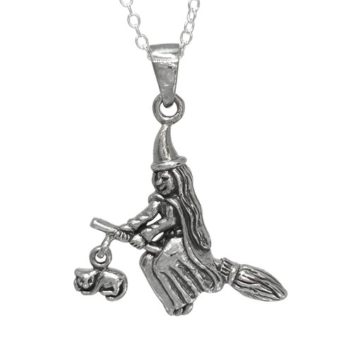 Colgante bruja con - gato, plata