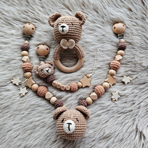 Schnullerkette set teddy bär - schnullerkette,