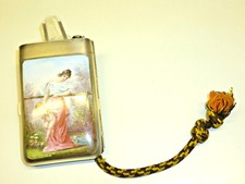 ANTIQUE 19TH CENTURY CIGARETTE CASE W. ENAMEL MOTIVE & VESTA & ROPE/FUSE - RARE