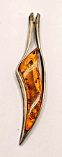 schöner Design Bernstein Anhänger Amber 925 er Sterling Silber Vintage 60er 70er