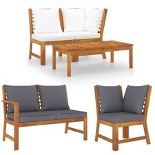 Gartenbank mit Creme Kissen Akazienholz Lounge Möbel Sofa Gartenset Sitzgruppe