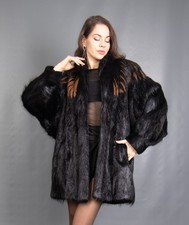 7565 TOLLER SCHWARZER ECHTER NUTRIA MANTEL LUXUS PELZ JACKE PELZ WUNDERSCHÖN GR XL