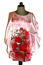 Kaftan Tunika mulberry silk satin Seide rot uni size geblümt 77 cm Handwäsche