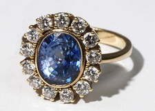 5,25ct. Saphir Brillant Cocktail Ring aus 585 Gold Entourage Cornflower Blue RG 