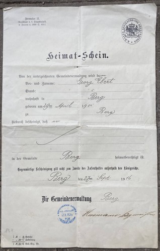Heimatschein deutsches reich - heimatschein,