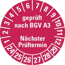 Prüfplakette geprüft BGV A3