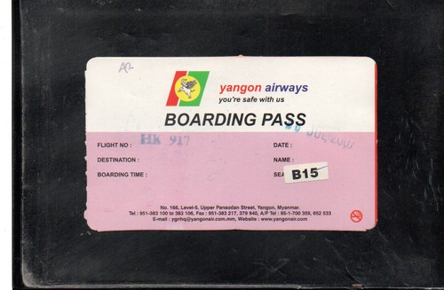 Yangon airways boarding pass - airways,
