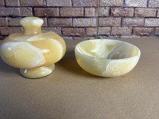 Bonboniere Deckeldose Onyx Marmor mit Teller Schale Vintage , ca. 1970er