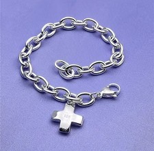 Massives Armband 925 Silber mit breiten ovalen Kettengliedern und Kreuzanhänger 