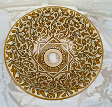 HANDBEMALTES KERAMIK HANDWASCHBECKEN * FES KERAMIK 30 cm Gold & Weiß