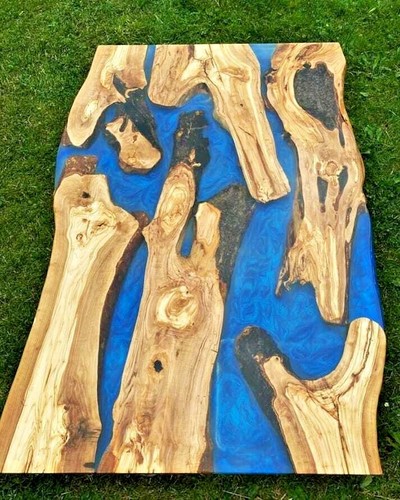 Blauer epoxid river esstisch - river,