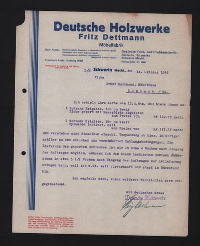 Schwerin brief 1936 - schwerin,, 1936,