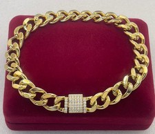 Luxus Gold Armband 9mm Panzerkette Zirkonia 585er Gelbgold 14K vergoldet 19cm