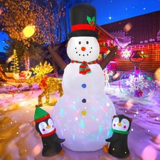 Extra großer 8FT Schneemann mit Pinguinen und LED-Lichtern –  Gartendeko