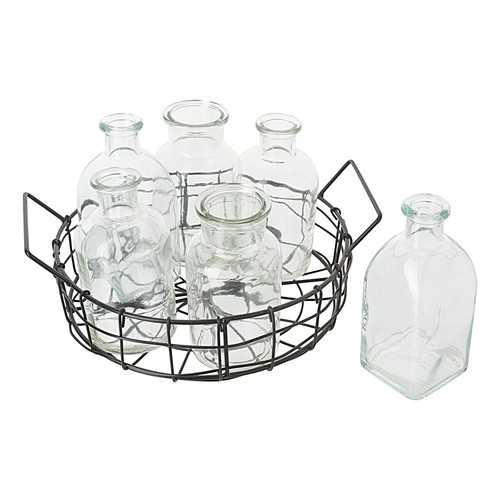 Drahtkorb mit glasflaschen - mit, 6