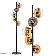 HOFSTEIN Cesaro Stehlampe Metall/Glas Schwarz/Gold/Klar, Retro/Vintage-Design