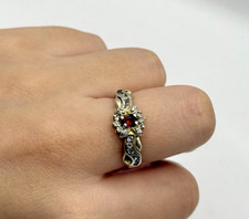 Wunderschöner 925 Silber Ring vergoldet – Gr. 61, roter Stein, funkelnde Akzente