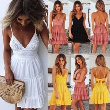 Damen Rüsche Sommerkleid