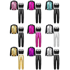 Mädchen Outfit Metallic Trainingsanzug Langen Ärmeln Sets Glänzenden Weste Hose