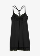 Neu Negligé mit zweifarbiger Spitze Gr. 48/50 Schwarz Nachtwäsche Minikleid