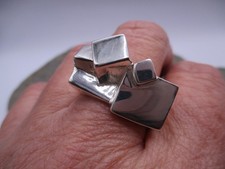 Extravaganter Ring 925 Sterlingsilber geometrisch Quadrate poliert 2D Rg 64/24