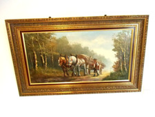 Ölgemälde / Galeriebild / Büchner / Pferdegespann / Holzfuhrwerk