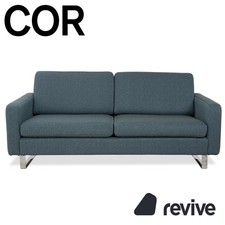 COR Conseta Stoff Dreisitzer Blau Grün Türkis Grau Sofa Couch Neubezug