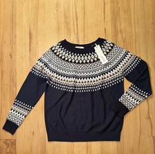 Neu Esprit Damen 100% Baumwolle Norweger Muster Pullover Gr. S Dunkelblau