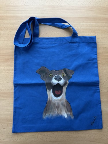 Shopper handbemalt hund - shopper,