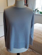 Damen Pulli Pullover 100% Kaschmir hellblau Gr.44 Rundhals Schlitze