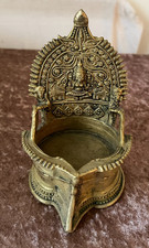 Alte Öl-Tempellampe aus Indien, antik, 14 cm hoch, handgefertigt, Messing (4)