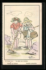 Künstler-AK sign. Melek: Kinder keschern im Meer 