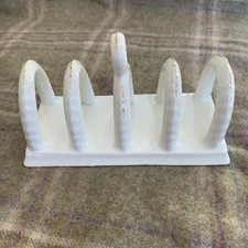 Vintage 1950-1960’s Keramik / Pottery Toastständer Ständer weiß mit Goldrand