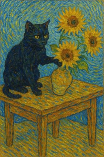 Stillleben katze sonnenblumen - stillleben,
