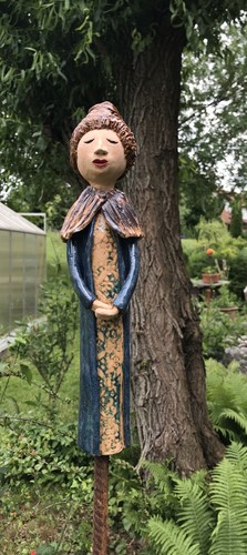 Gartenstecker dame keramik - gartenstecker,