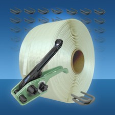 25 mm Umreifungsset gewebt Umreifungsband Bündelgerät Metallklemmen f. Ster Holz