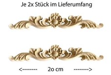 2x Verzierung Holz Motiv 20cm Barock Stil Zierleiste Möbelbau Schnitzerei Orname