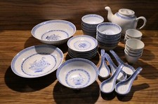 38tlg. Chinageschirr blau Drache Reiskorn - Schalen Teller Schüsseln Teekanne