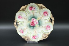 RS Prussia antike Servierschale Teller aus Porzellan Rosen Muster & Golddekor