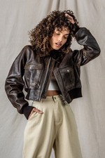 Damen Vintage Klassisch Oversized Mode Designer Biker Bomber Lederjacke