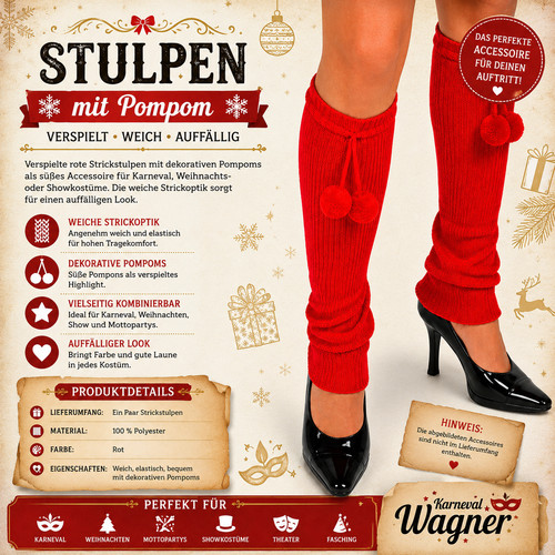 Strickstulpen rot mit pompoms - rot,