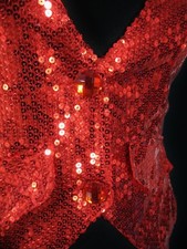 Fasching Glitter Pailletten Glamour Swing Zirkus Retro Weste Bolero Karneval ROT