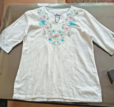 Wunderschöne Tunika Stickereibluse  weiß Gr. 38-40 Ethno Hippie