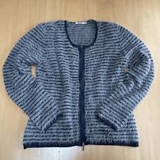 Simclan Strickjacke gestreift Fransen Reißverschluss Baumwollmischung blau Gr.40