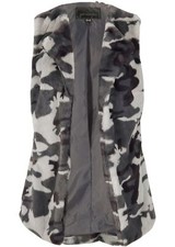 Trendige Fellimitat-Weste Gr. 36 Grau Bedruckt Damenweste Kurz-Jacke Neu